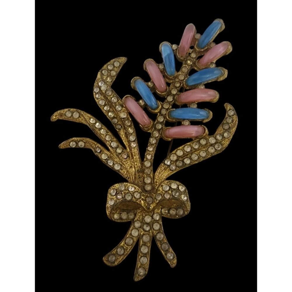 Stunning Early Givre Style Glass and Rhinestone Flower Spray Brooch (A5909)